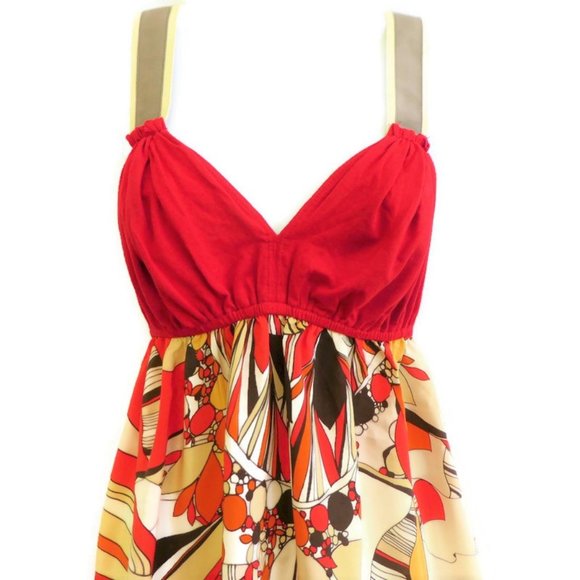 SiLK New Arden B. Halter Top Pure Silk Bold Geo Print Y2K Racer Back Babydoll M - Picture 3 of 6